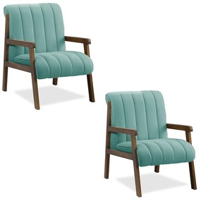 Poltrona Decorativa Sala Base de Madeira kit 2 Daline Bouclê Azul Turquesa E03 - D'Rossi