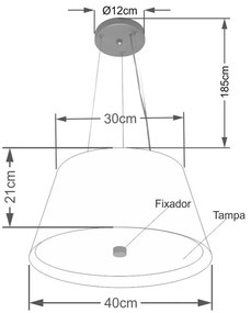 Lustre Pendente Cone Md-4119 Cúpula em Tecido 21/40x30cm Rustico Bege / Bege - Bivolt