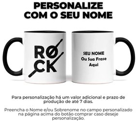 Caneca Rock Baquetas Branca com Alça Preta