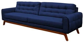 Sofá 3 Lugares Sala de Estar Eros 210 cm Veludo Azul Marinho Base Fixa G15 - Gran Belo