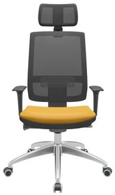 Cadeira Office Brizza Tela Preta Com Encosto Assento Facto Dunas Amarelo Autocompensador 126cm - 63003 Sun House