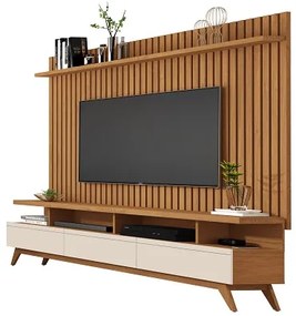 Rack Vivare 1.8 Wood Com Painel Classic Ripado Para TV Até 72 Polegadas Nature/Off White - JLAR Móveis