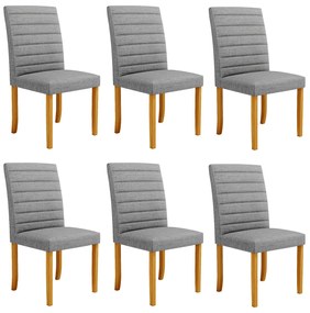 Kit 6 Cadeiras de Sala de Jantar Estofadas Veiga Madeira Maciça Linho Cinza G78 - Gran Belo