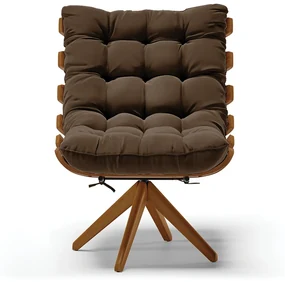 Poltrona Giratoria Costela Kit 2 Suede Marrom Base de Madeira MA30 M11 - D'Rossi