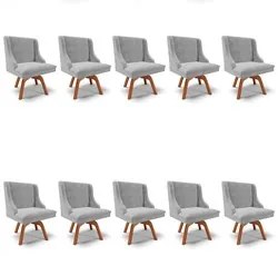 Kit 10 Cadeiras Estofadas Giratória para Sala de Jantar Lia Suede Cinz