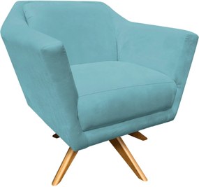 Poltrona Decorativa D'Rossi Lorena Suede Azul Turquesa com Base Giratória de Madeira.