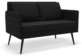 Namoradeira 02 Lugares Mari Suede Preto Pés Palito de Ferro - D'Rossi