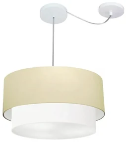 Lustre Pendente Cilíndrico Com Desvio Bege e Branco MJ-4361 Para Mesa de Jantar