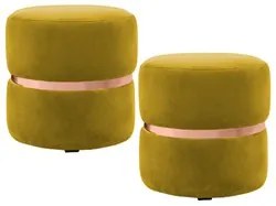 Kit 2 Puffs Decorativos Com Cinto Rosê Round C-279 Veludo Amarelo - Do