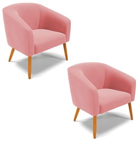 Poltrona Decorativa Pé Palito Castanho kit 2 Stella Suede Rosê D03 - D'Rossi