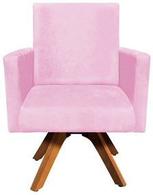 Poltrona Giratória Nina Suede Rosa Bebê Base Madeira MM30 D'Rossi