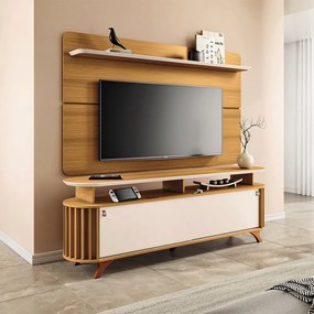 Conjunto Decorativo Bancada e Painel Kirby TV até 70 Polegadas Cinamomo/Off White G26 - Gran Belo