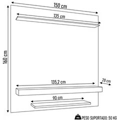 Painel para TV 60 Pol 150cm Lima B02 Naturalle/Off White - Mpozenato