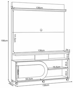 Estante de TV 55 Pol 136cm Nami H01 - D'Rossi - Castanho e Off White