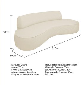 Sofá Curvo 120cm 2L e 2 Poltronas Orgânico Escritório Recepção Sala Amsterdã Linho - ADJ Decor