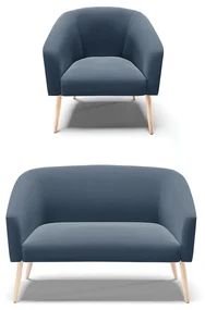 Sofá Namoradeira e Poltrona Pé Palito Natural Stella Suede D03 - D'Rossi - Azul Marinho