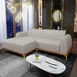 Sofá 265cm 4 Lugares com Chaise Esquerdo Pés Gold Molino C-107 Linho B