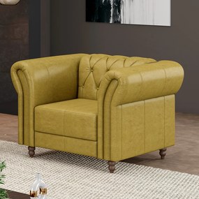 Poltrona Decorativa Sala de Estar Stanford Chesterfield Pés de Madeira Couro Bege Manchado G58 - Gran Belo