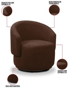 Poltrona Decorativa Orgânica Giratória Kit 2 Névoa Bouclê E03 - D'Rossi - Marrom