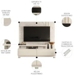 Estante Painel Para TV 75 Pol 183cm Luara Z10 Off/Calacata - Mpozenato