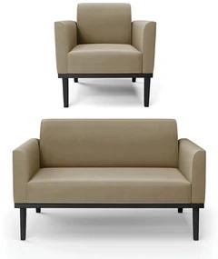 Sofá Namoradeira com Poltrona Base de Madeira Fixa Preto Marisa Suede  D03 - D'Rossi - Marrom Rato