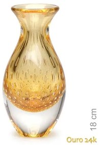 Vaso Mini Alto Tela Âmbar com Ouro Murano Cristais Cadoro