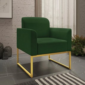 Conjunto Namoradeira e Poltrona Decorativa Isabella Base Industrial Suede Verde/Dourado G19 - Gran Belo