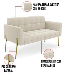 Namoradeira e 2 Poltronas Pé de Ferro Dourado Elisa Bouclê D03 - D'Rossi - Bege