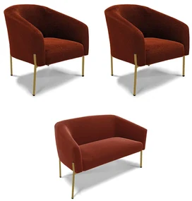 Namoradeira e 2 Poltronas PĂ© Ferro Dourado Stella BouclĂŞ Terra D03 - D'Rossi