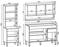 Armário de Cozinha 3 Peças Balcão 120cm sem Tampo Lina03 K02 Vanilla/F