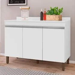 Balcão Gabinete Para Pia 120cm Com Tampo 3 Portas Karen P14 Branco - M