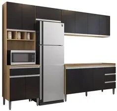 Cozinha Modulada 4 Peças Balcão sem Tampo 160cm Andréia Amêndoa/Preto