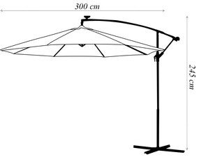 Ombrelone Externo Cobertura Retrátil 300cm Estrutura em Aço c/LED Preto G31 - Gran Belo