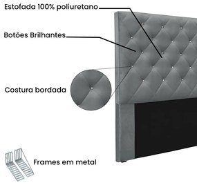 Cabeceira Cama Box Solteiro 90 cm Tania Veludo Cinza S04 - D'Rossi