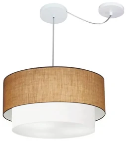 Lustre Pendente Cilíndrico Com Desvio Palha e Branco MJ-4366 Para Mesa de Jantar e Estar