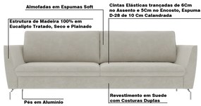 Sofá Decorativo Sala de Estar 210cm Olívia Suede Bege G52 - Gran Belo