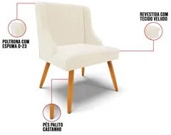 Kit 2 Cadeiras Estofadas para Sala de Jantar Pés Palito Lia Veludo Beg