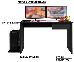 Mesa Gamer PlayerXTreme SLIN Preto Texturizado G47 - Gran Belo