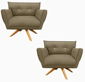 Kit 2 Poltronas GiratĂłria Anitta com Strass Suede Base de Madeira MA30 - Marrom Rato