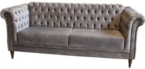 Sofá Chesterfield Assento Tecido Cinza Base Madeira Imbuia 210 cm - 56448 Sun House