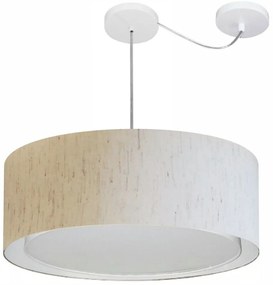 Lustre Pendente Cilíndrico Com Desvio Md-4317 Cúpula em Tecido 60x25cm Linho Bege - Bivolt