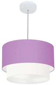 Lustre Pendente Duplo Cilíndrico Vivare Md-4160 Cúpula Tecido 40x35cm - Bivolt