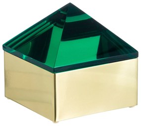 Caixa Decorativa Metal Dourado Tampa Pirâmide Resina Verde Escuro