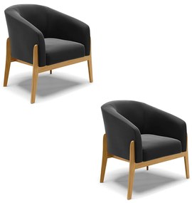 Poltrona Decorativa Base de Madeira kit 2 Stella Suede D03 - D'Rossi - Preto