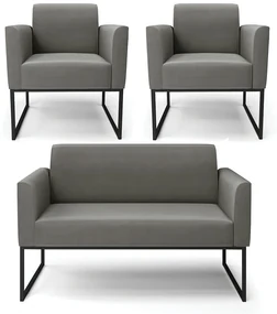 Sofá Namoradeira com 2 Poltronas Base Industrial Preto Marisa Suede Grafite D03 - D'Rossi