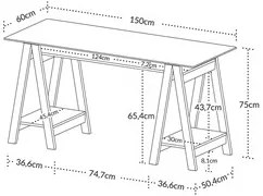 Mesa Escrivaninha 150cm Pés Cavalete Tampo de Vidro Cris A06 Branco -