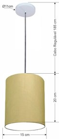Luminária Pendente Vivare Free Lux Md-4103 Cúpula em Tecido - Algodão-Crú - Canopla branca e fio transparente