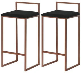 Kit 2 Banquetas Decorativa Jasmine Base Bronze Veludo Preto G41 - Gran Belo