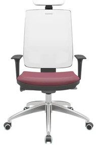 Cadeira Office Brizza Tela Branca Com Encosto Assento Vinil Vinho Autocompensador 126cm - 63280 Sun House