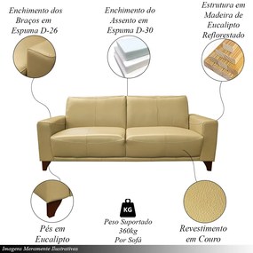 Conjunto de Sofás Decorativos 2 e 3 Lugares Emily Sala de Estar Pés em Eucalipto Couro Bege G40 - Gran Belo